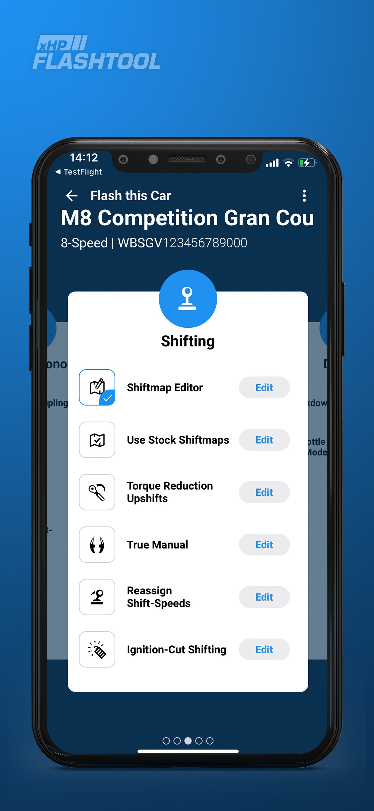 Screen xHP Flash License, Flash Setting category Shifting explained with functions Shiftmap editor, Use Stock Shiftmaps, Torqure Reduction Upshifts, True Manual, Reassign Shift-Speeds, Ignition Cut Shifting