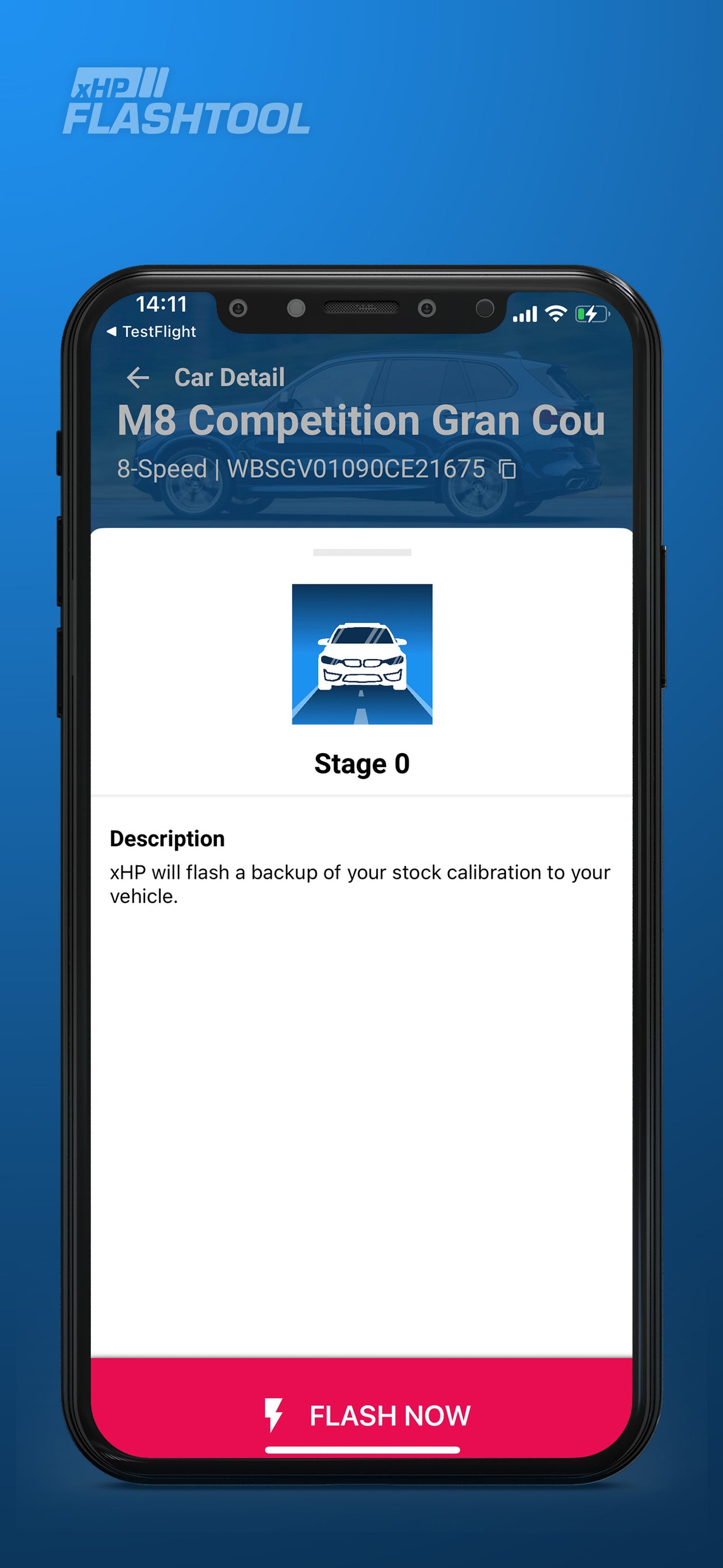 Screen of the xHP Flashtool App, showing the OTS Map Stage 0 setting description